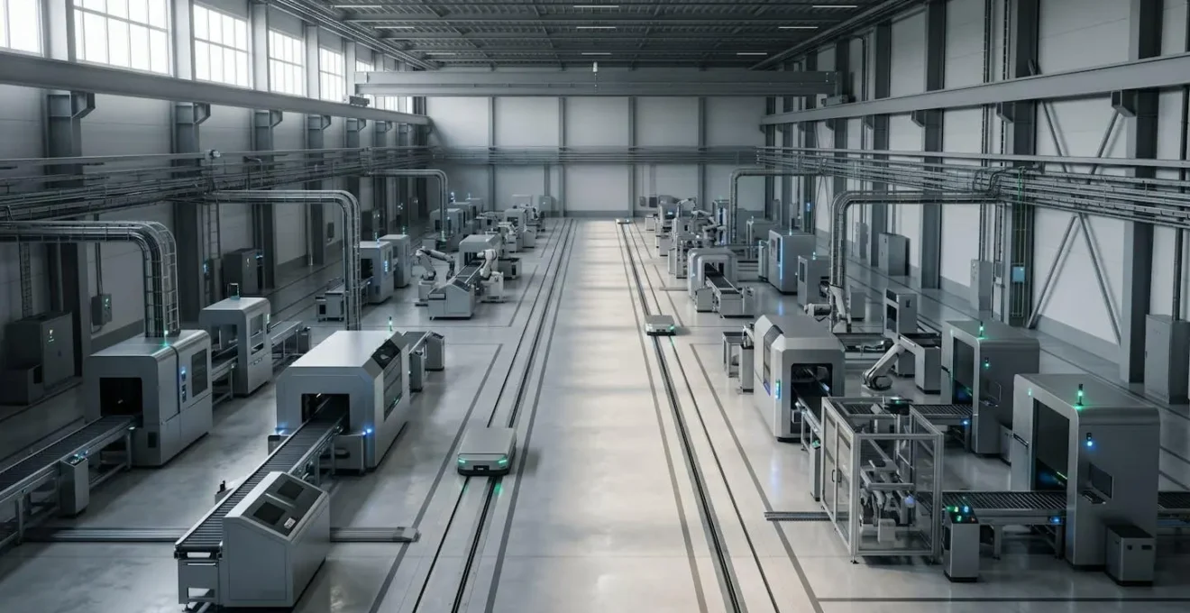 Industrial manufacturing environment showcasing AI and IoT technology integration for efficiency gains