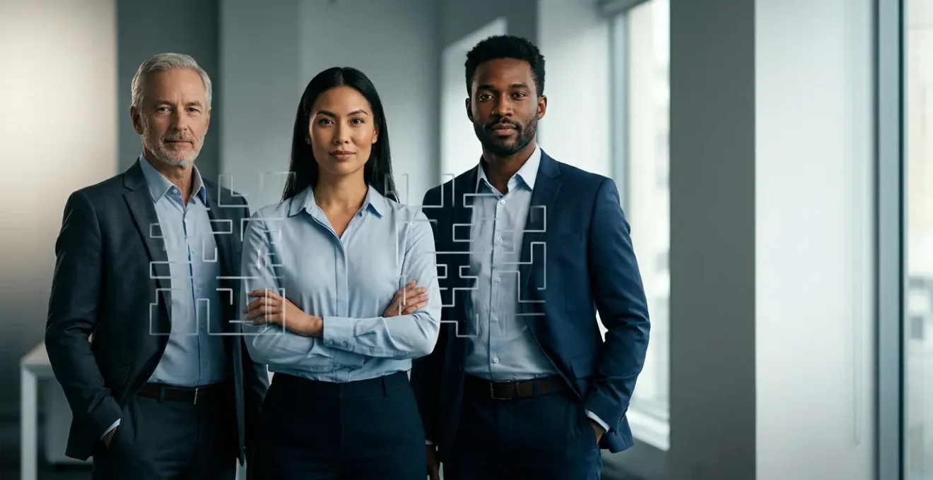 Professional editorial scene depicting AI-driven recruitment challenges with diverse candidates facing algorithmic screening