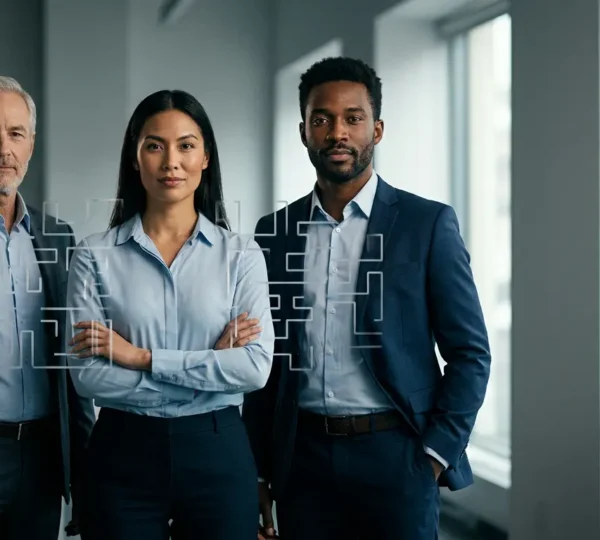Professional editorial scene depicting AI-driven recruitment challenges with diverse candidates facing algorithmic screening