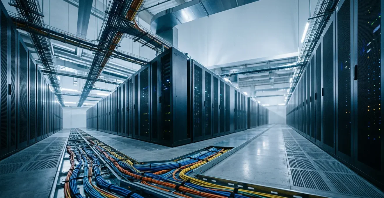 Modern data architecture showing parallel processing streams and batch workflows converging into analytics pipeline