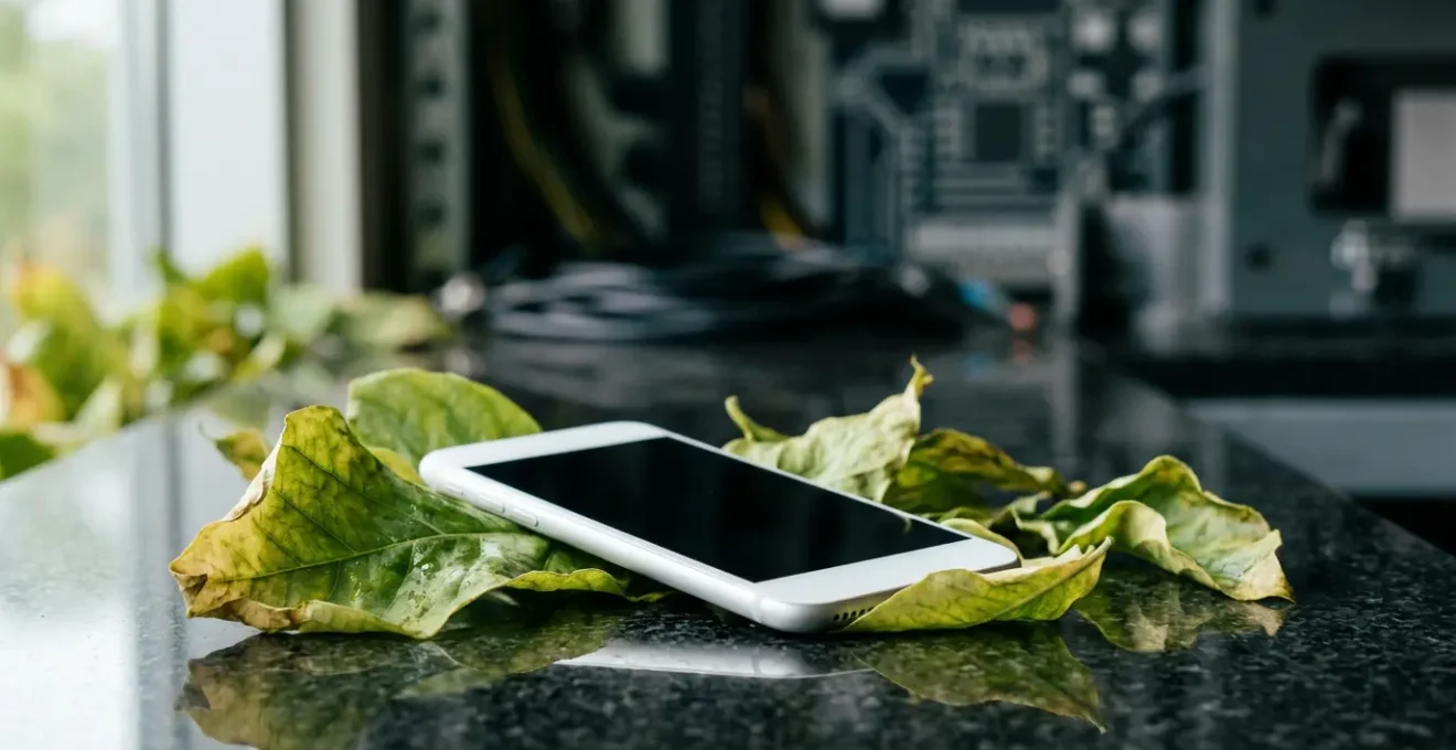 Conceptual image revealing the reality behind tech industry carbon neutrality claims