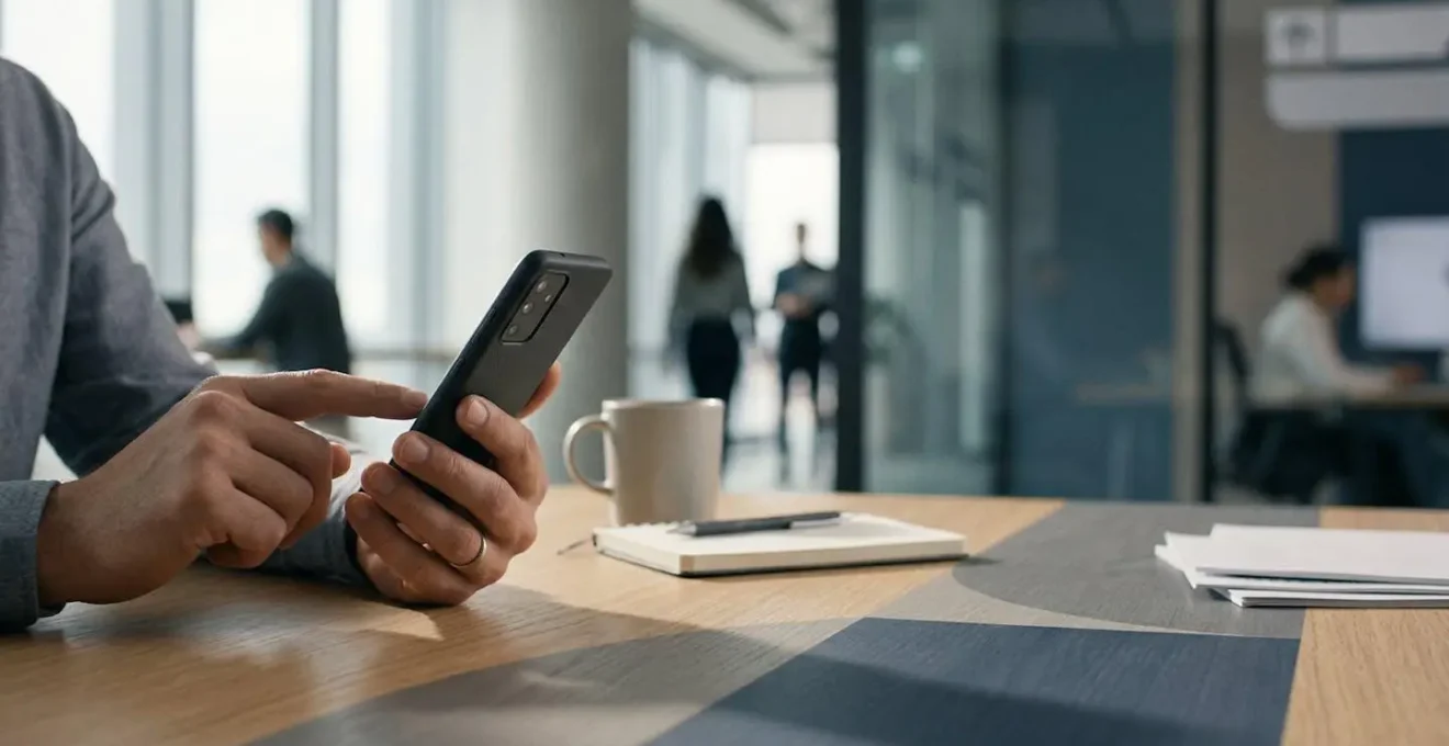 Professional balancing corporate security and personal privacy on mobile devices in modern workspace