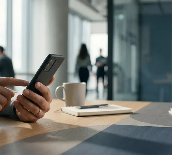Professional balancing corporate security and personal privacy on mobile devices in modern workspace