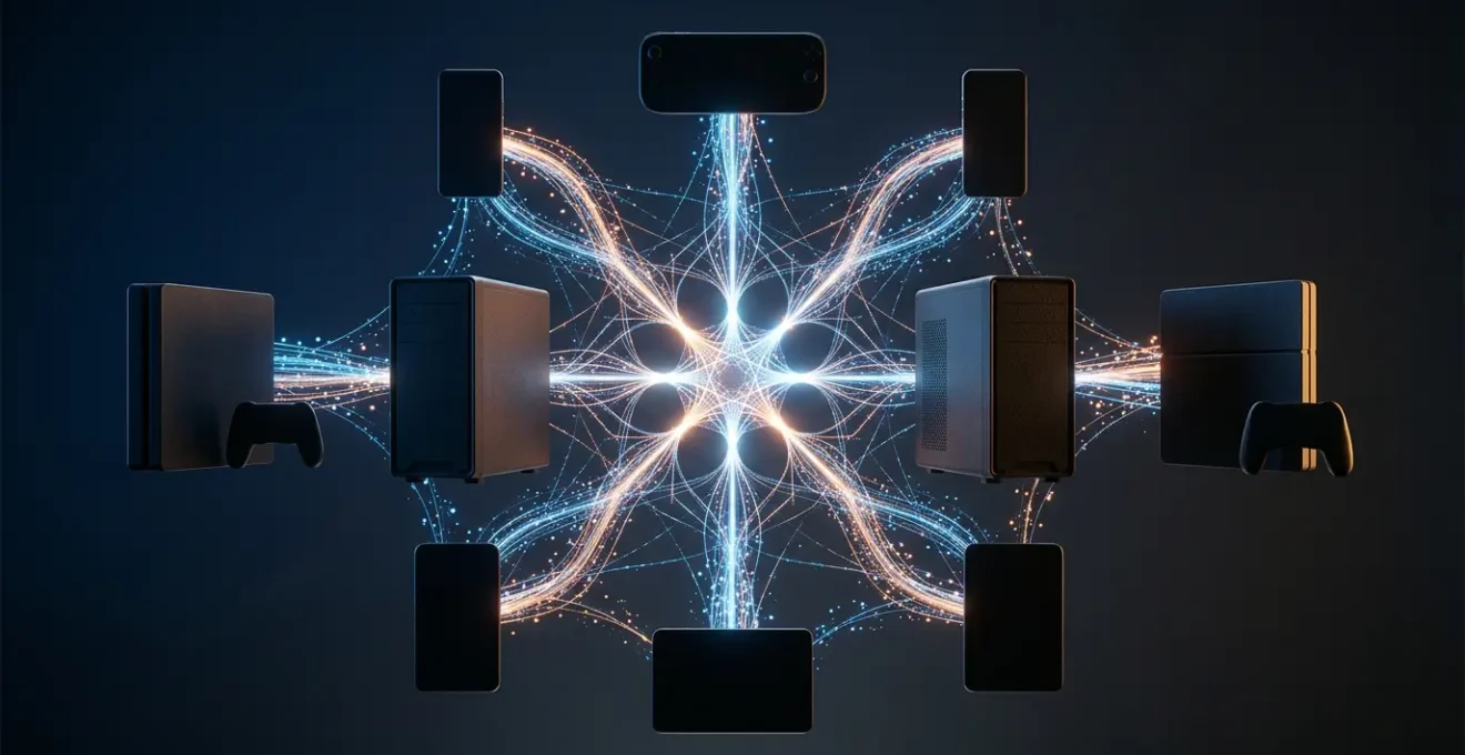 Cross-platform multiplayer gaming ecosystem concept illustrating unified player communities