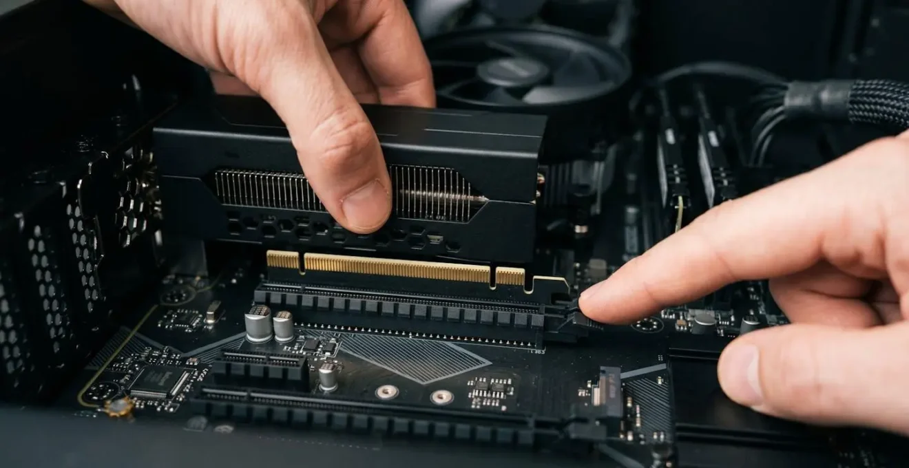 Close-up photograph showing desktop computer components being upgraded with focus on modular design and easy replacement