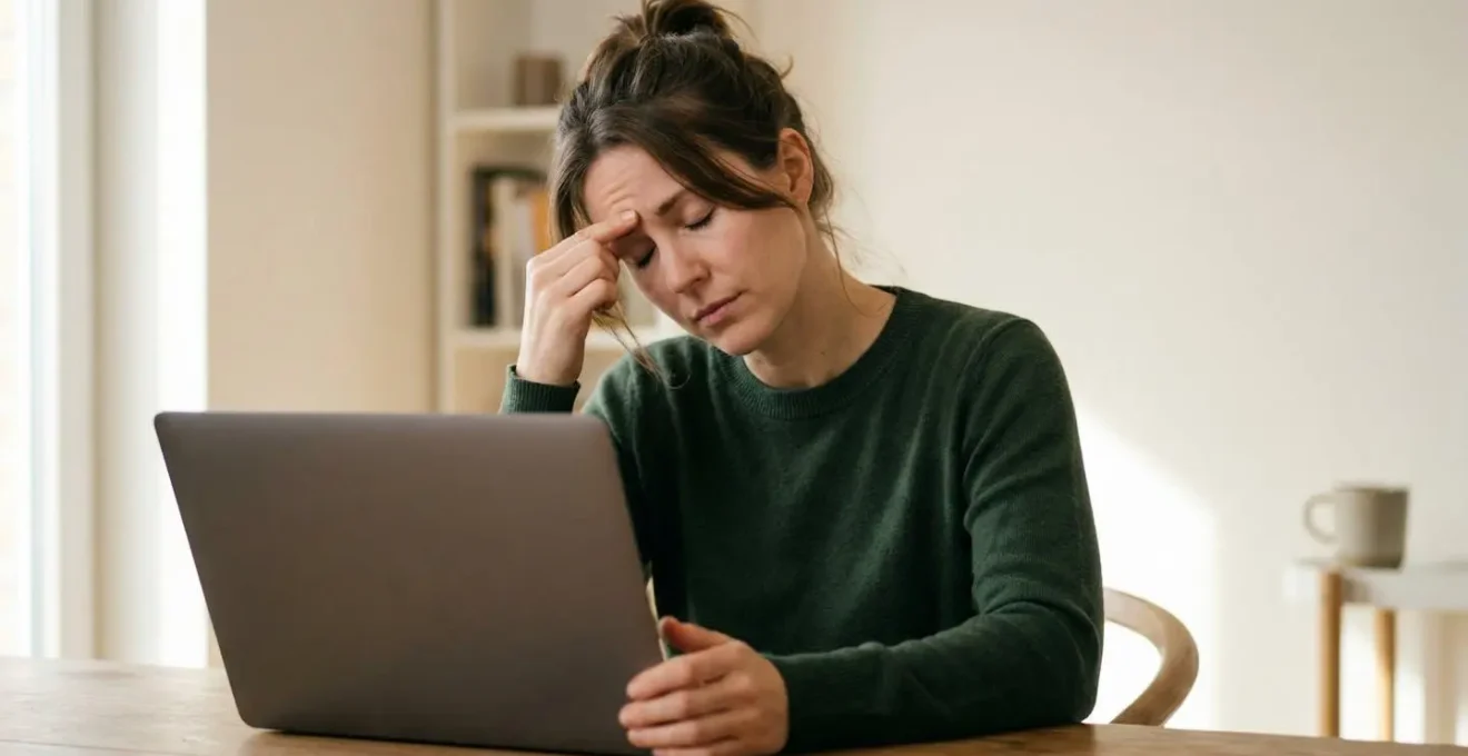 Professional editorial photograph showing customer frustration during digital support interaction