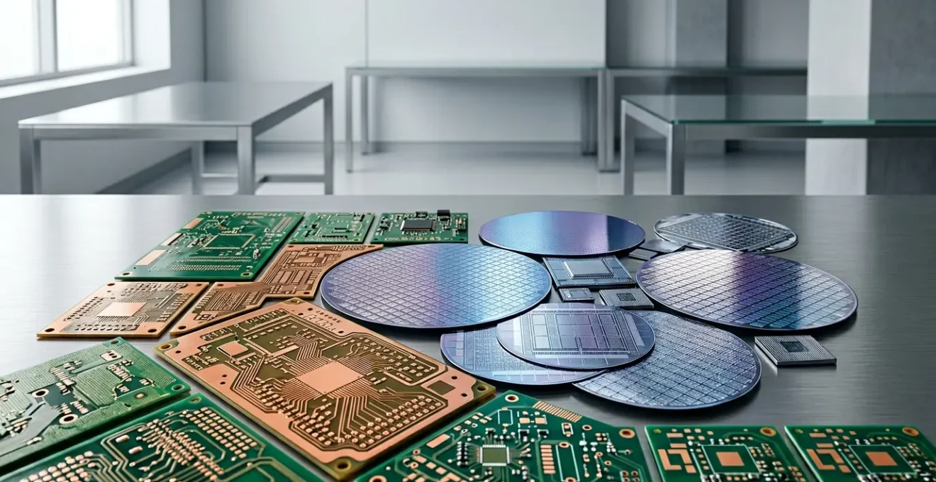 Professional hardware engineering workspace with modern microchip design and AI integration tools