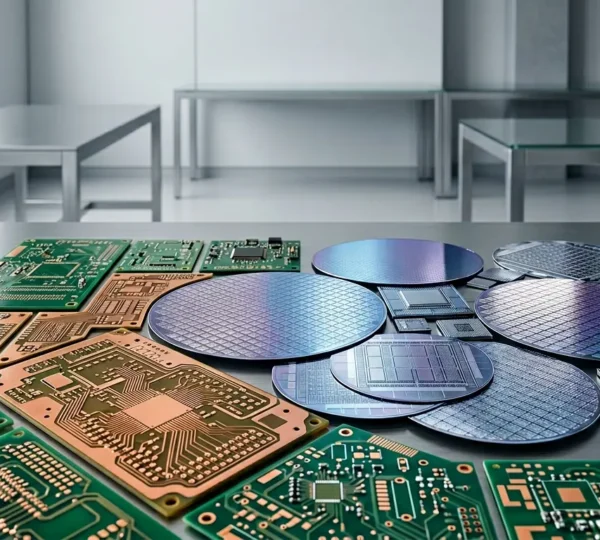 Professional hardware engineering workspace with modern microchip design and AI integration tools