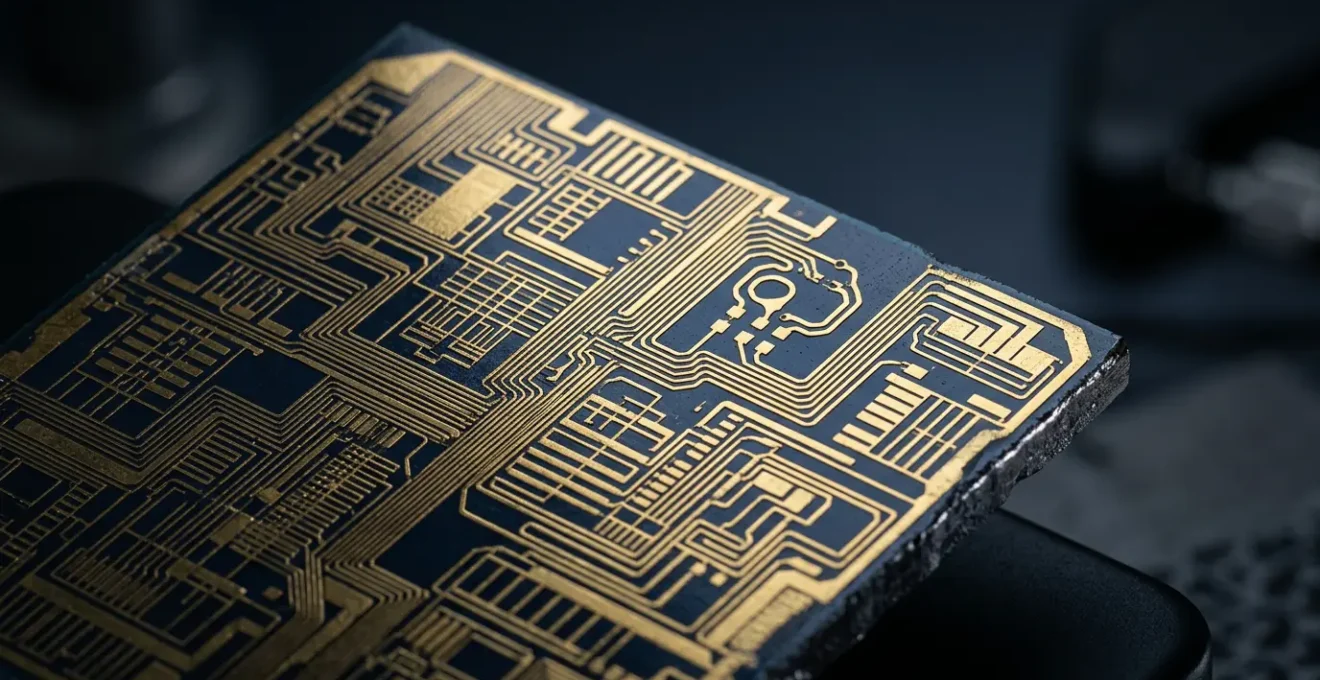 Detailed microchip circuit revealing hidden backdoor threat in computer hardware