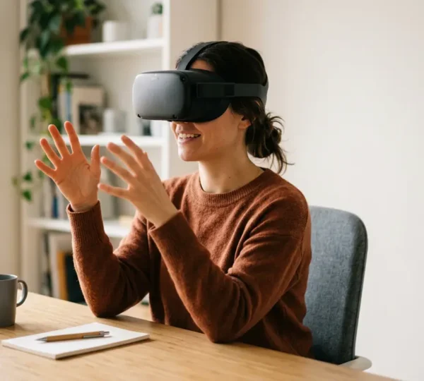 Diverse team members engaging in collaborative virtual meeting through metaverse platform with avatars