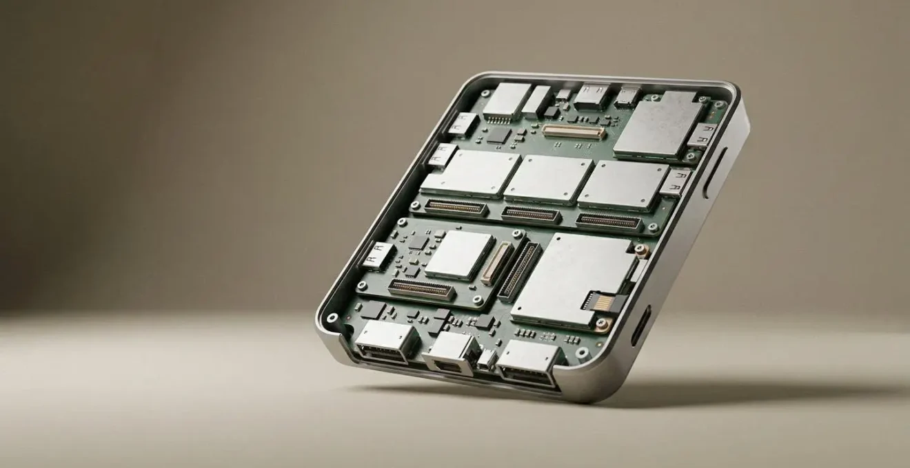 Sustainable modular electronic device with interchangeable components highlighting circular economy principles