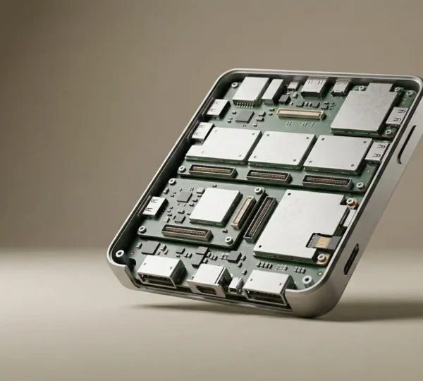 Sustainable modular electronic device with interchangeable components highlighting circular economy principles