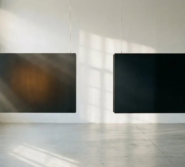 Two premium TV display panels side by side in a sunlit room showing contrast between technologies