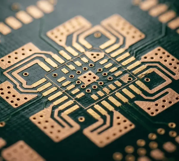 Close-up of a printed circuit board with multiple component footprints showing strategic thermal management design for chip shortage resilience