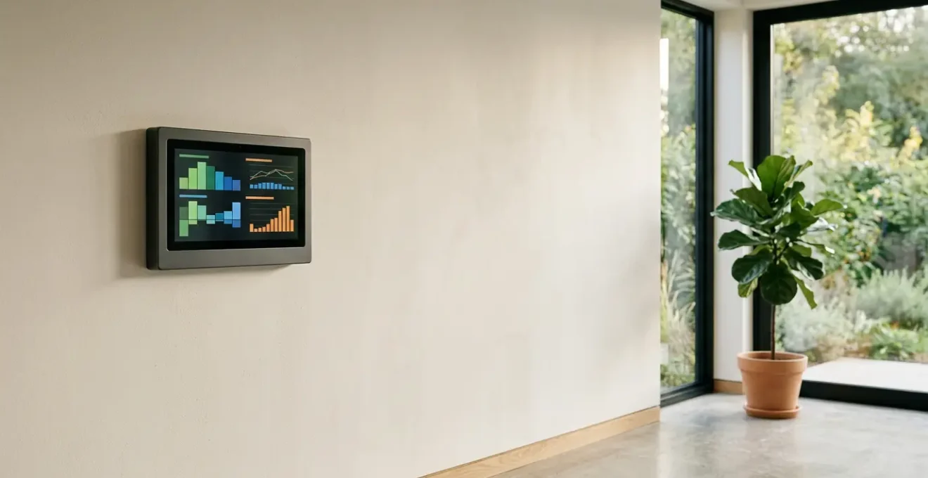 Modern smart home energy monitoring system displaying real-time consumption data