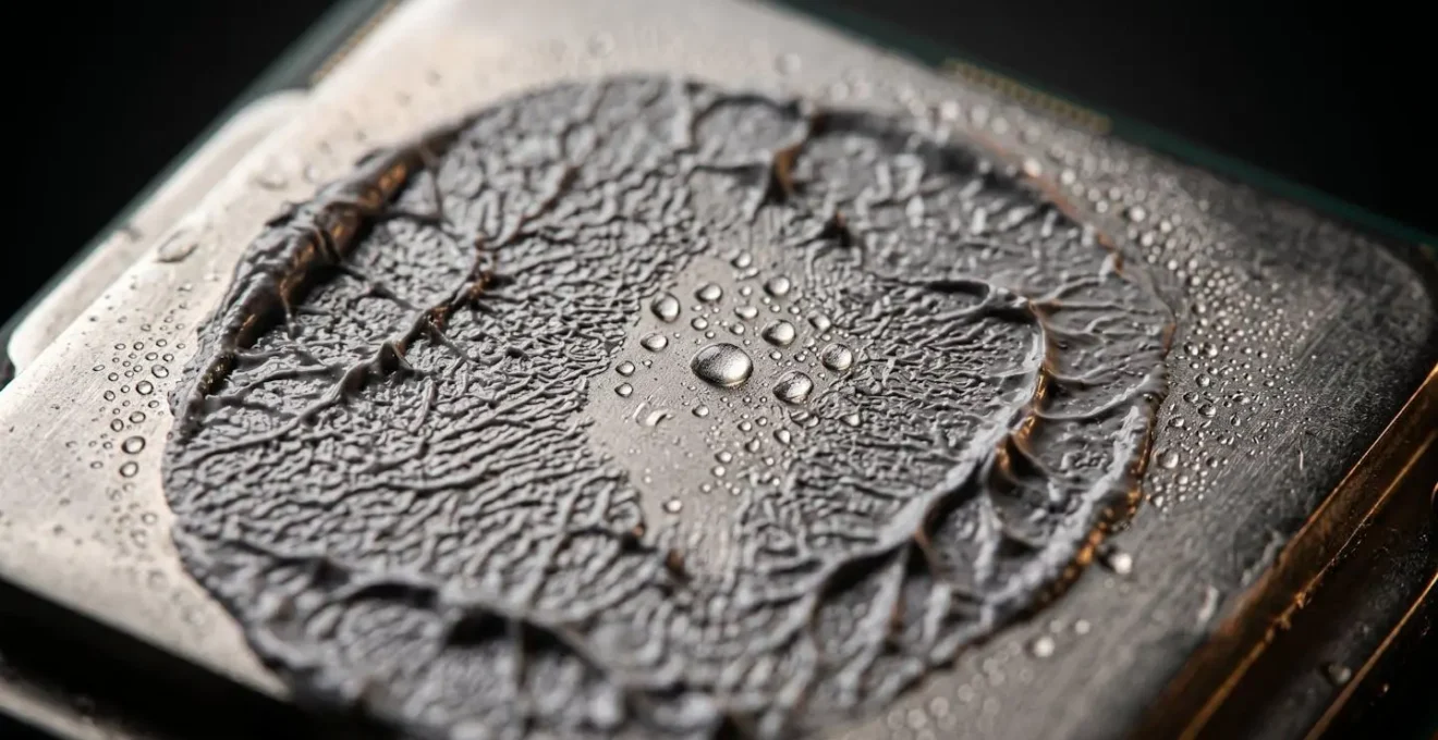 Close-up macro photography of heat dissipation patterns on processor surface showing thermal gradient