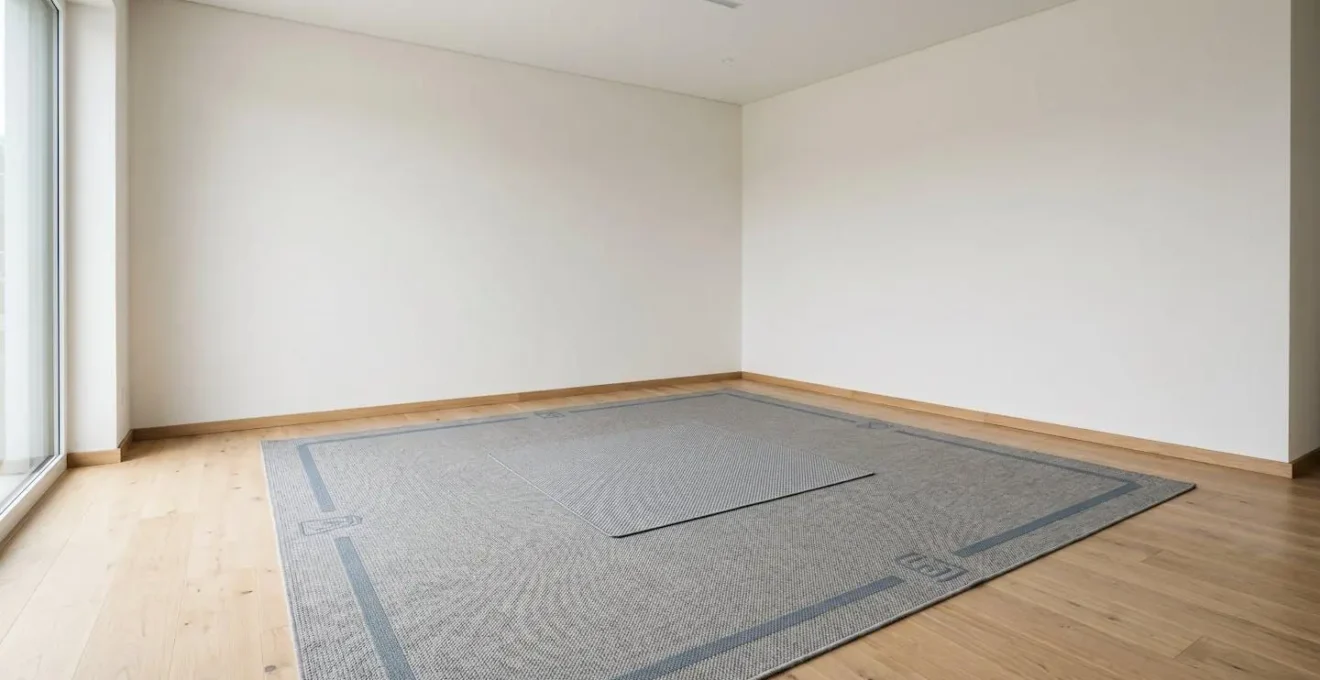 Wide-angle view of minimal empty room corner showing safe VR play area boundaries with clear floor space