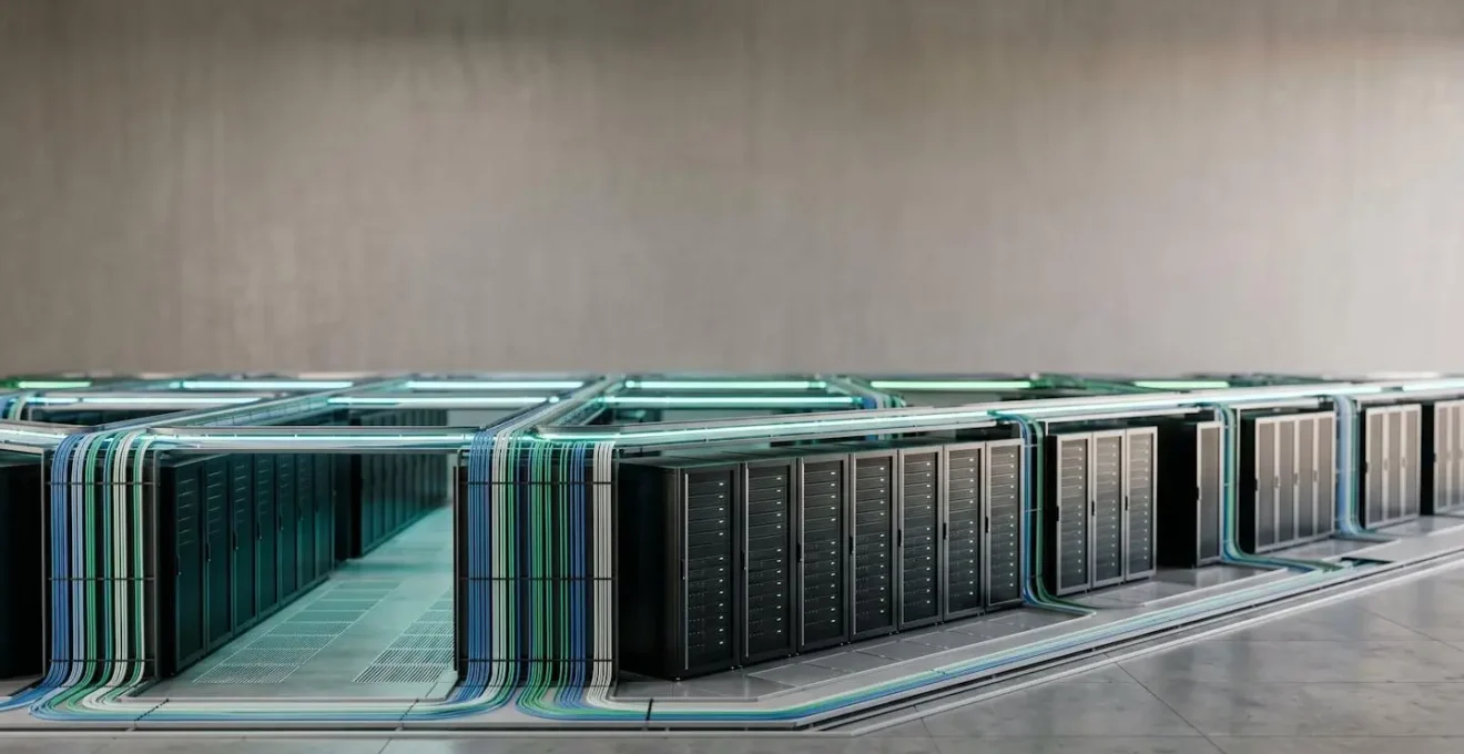 Abstract visualization of secure API connection architecture in financial technology systems