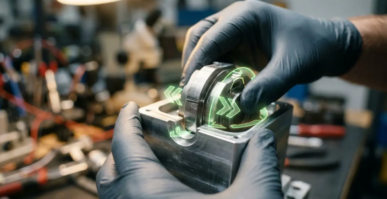 Close-up view of AR digital overlay projection guiding precise component assembly with real-time error detection