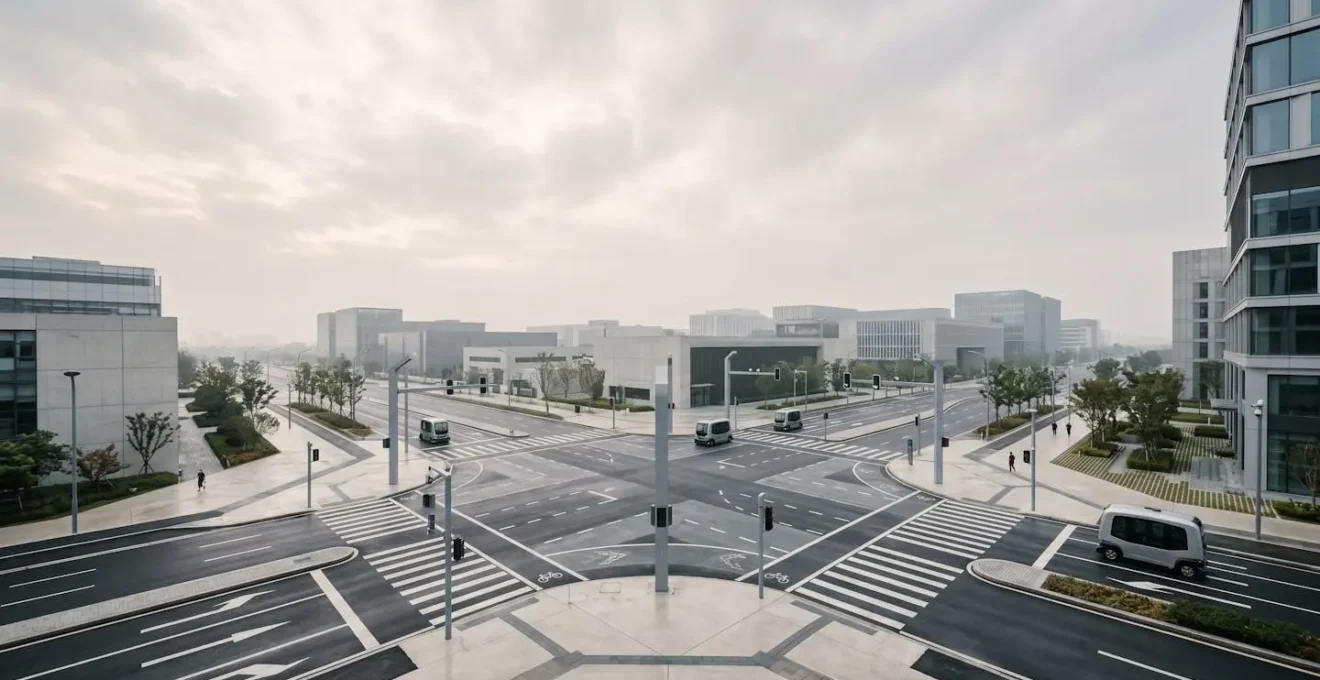 Environmental view depicting the intersection of autonomous vehicle technology and urban infrastructure planning