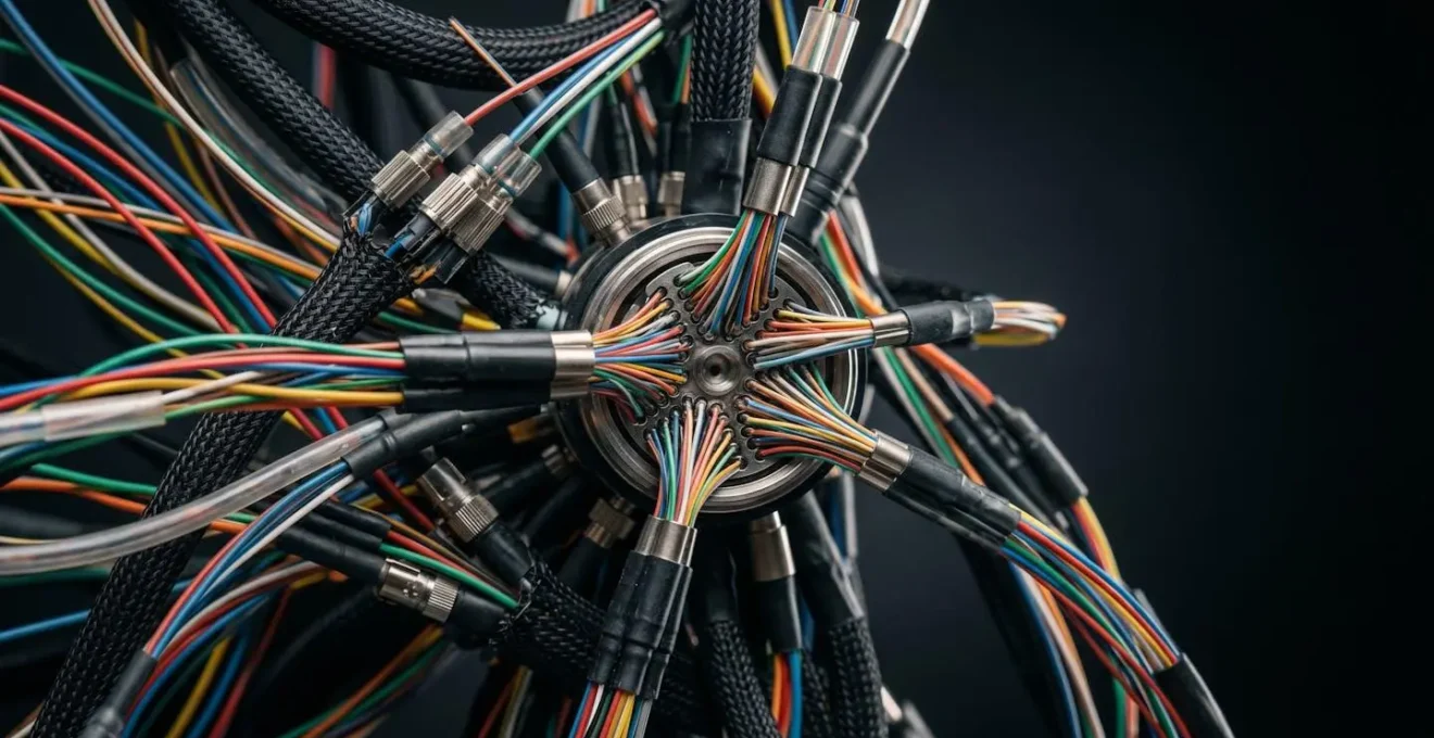 Extreme macro detail of network infrastructure showing interconnected security layers