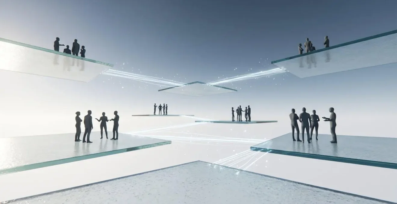 Visual metaphor of fragmented social communication systems in cross-platform gaming