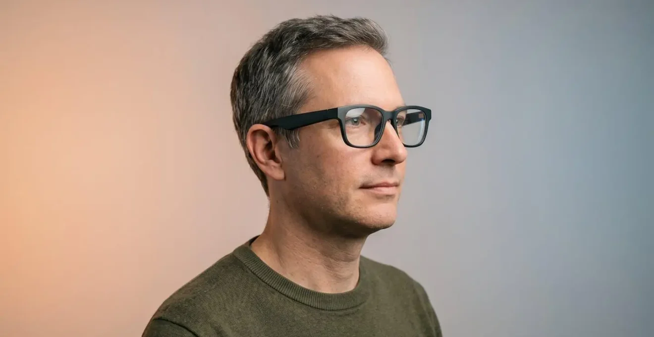 Side profile view emphasizing ergonomic design elements of lightweight AR glasses with balanced weight distribution