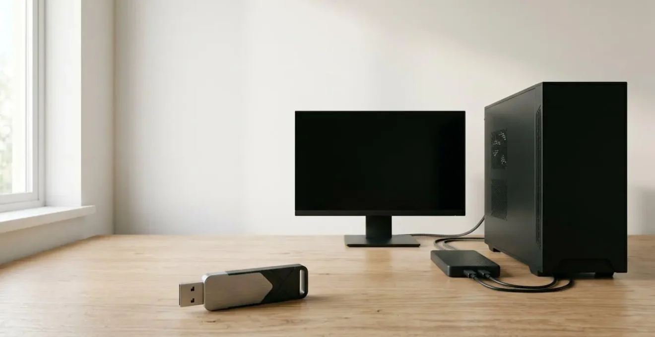 Minimalist workspace showing preparation for clean operating system installation