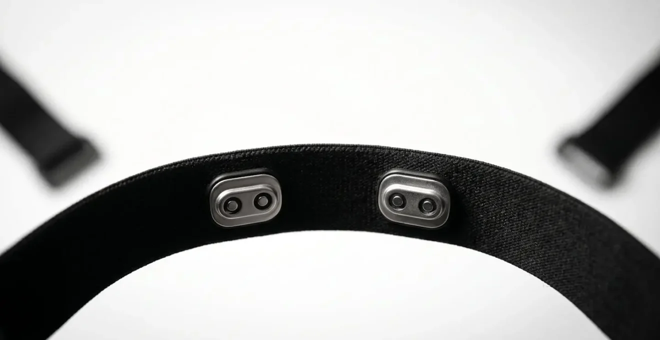 Close-up comparison of chest strap heart rate monitor technology showing sensor contact points