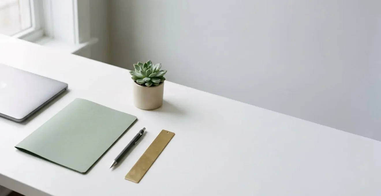 Clean minimalist workspace showing organized professional documentation with clear structure and negative space