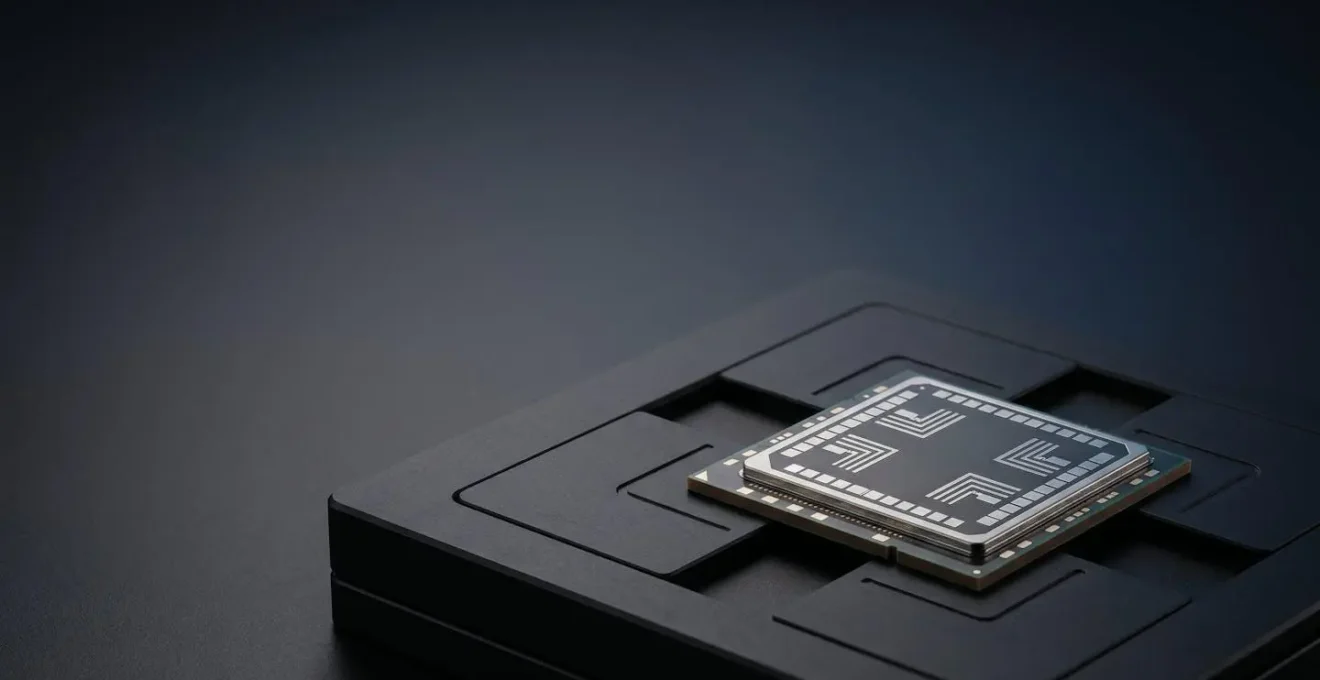 Close-up of silicon chip surface showing unique crystalline structure used for authentication