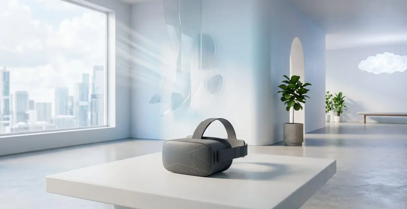Abstract representation of digital data transfer and cloud synchronization for a VR gaming library